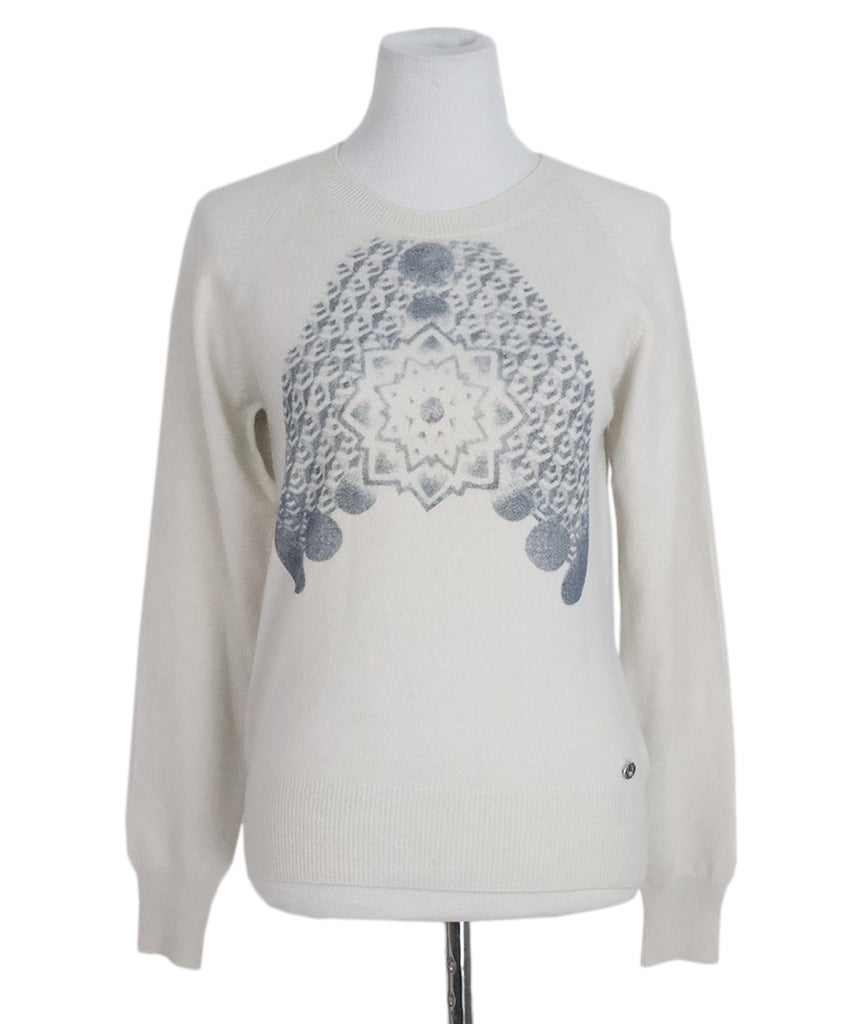 Chanel Ivory & Grey Print Cashmere Sweater 