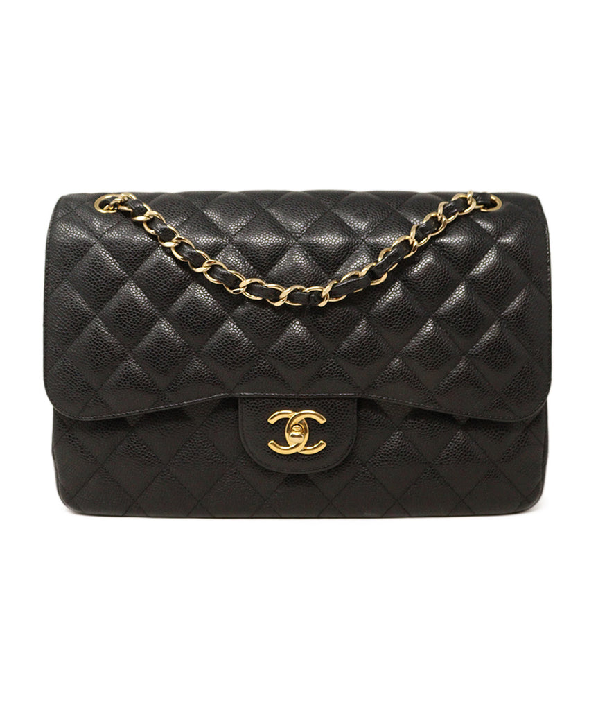 Chanel Black Caviar Leather Jumbo Classic Shoulder Bag 