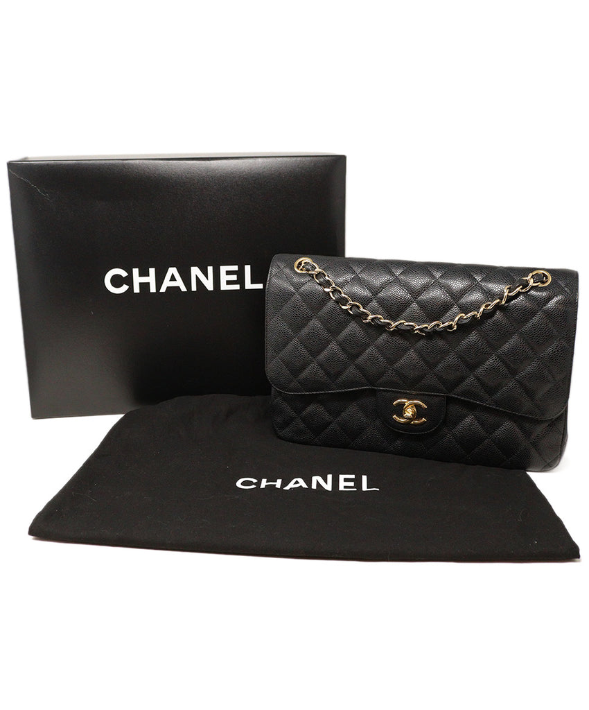 Chanel Black Caviar Leather Jumbo Classic Shoulder Bag 7