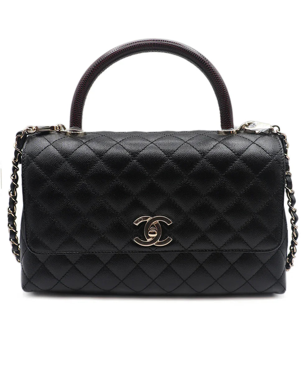 Chanel Black Leather Brown Large Coco Handle Handbag l Michael's Luxury ...