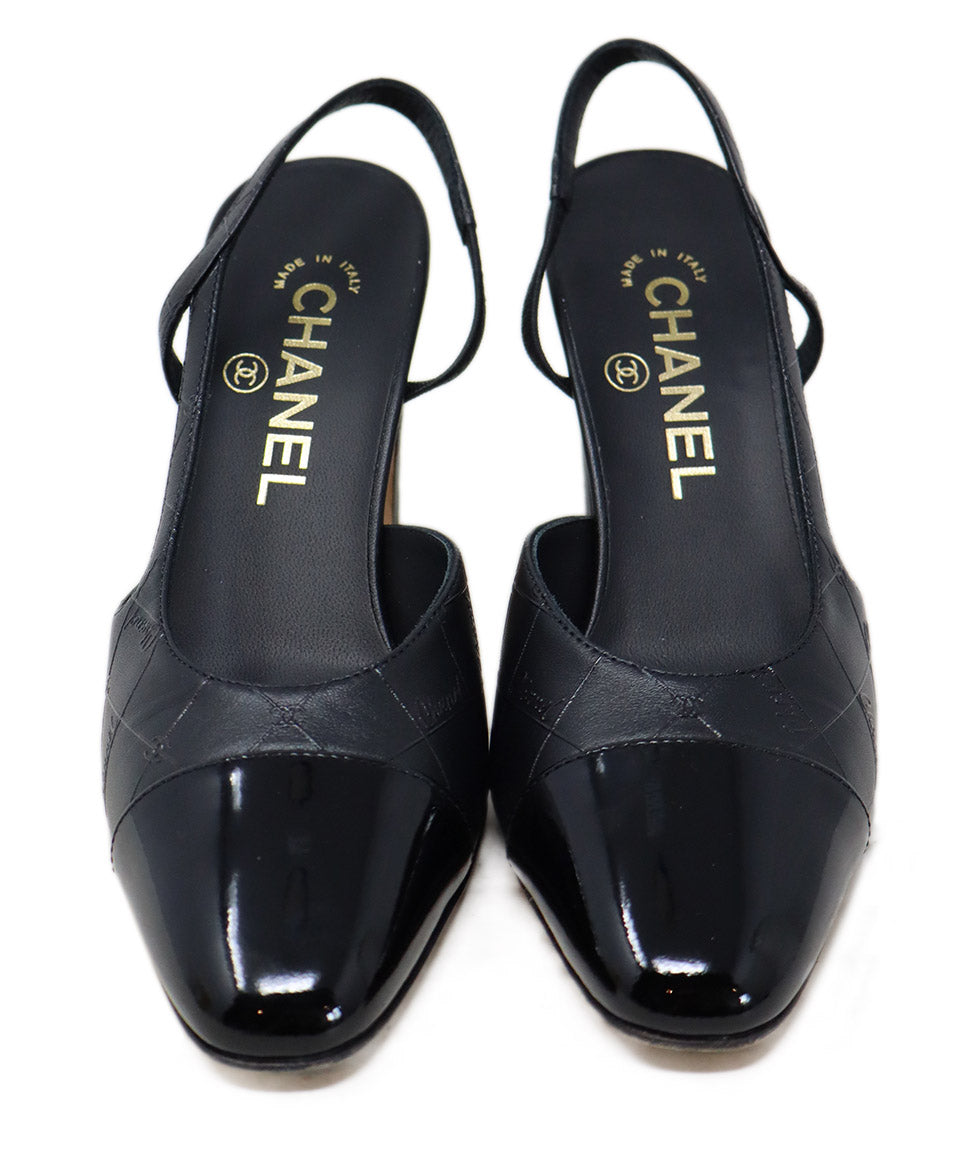Chanel Black Quilted & Logo Print Slingbacks sz 6 l