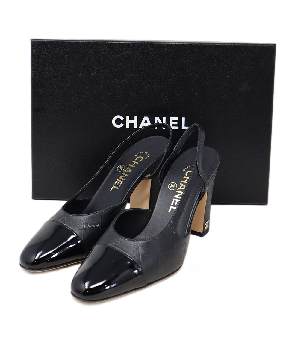 Chanel Black Quilted & Logo Print Slingbacks sz 6 l Michael's