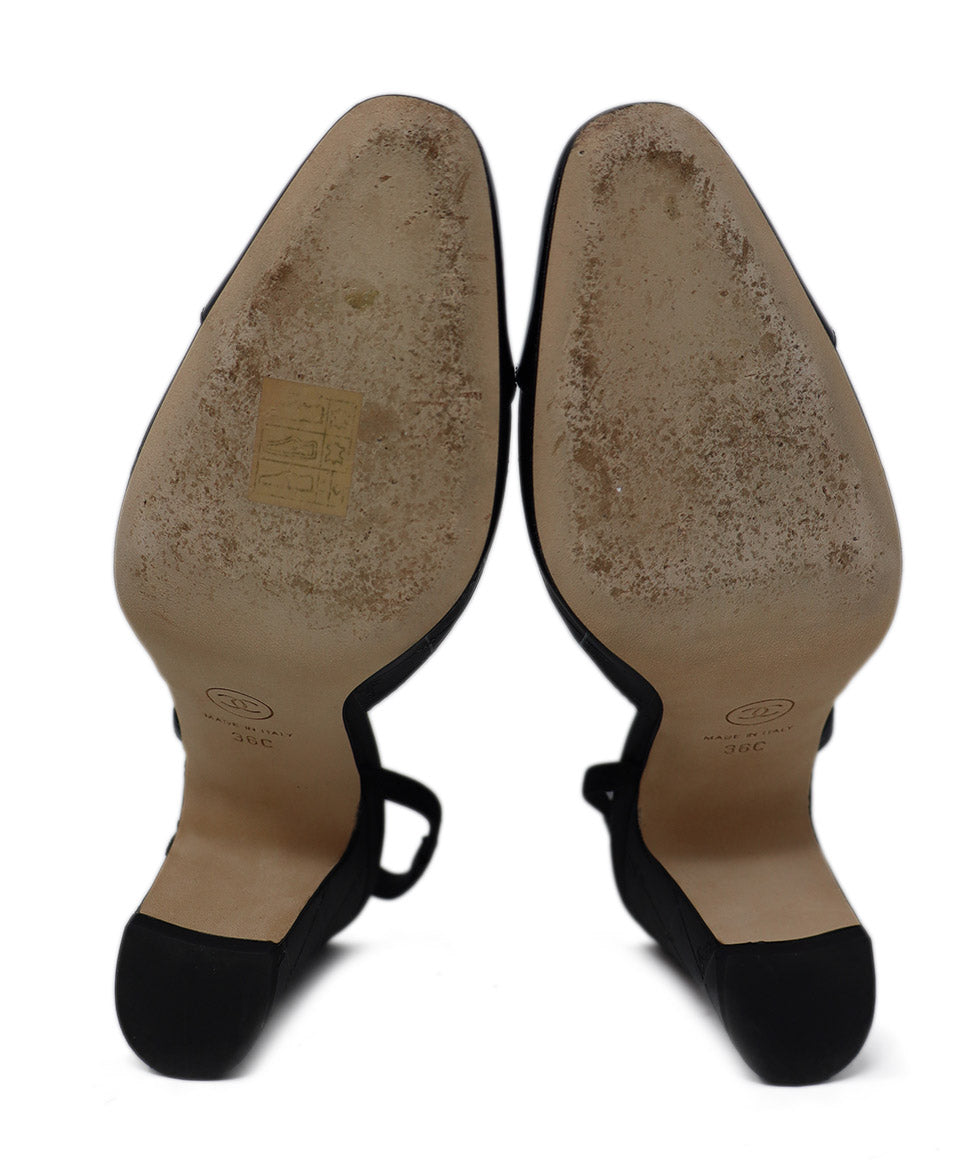 Chanel Black Quilted & Logo Print Slingbacks sz 6 l Michael's