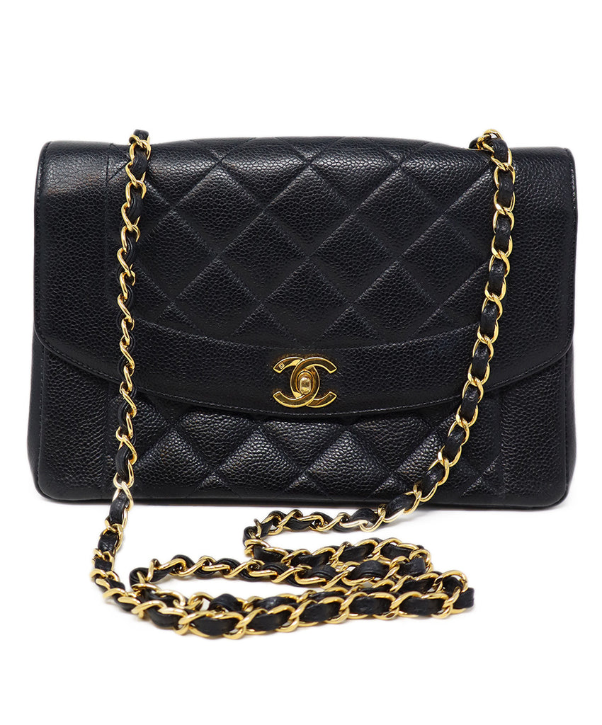 Chanel Vintage Black Caviar Leather Medium Diana Bag 