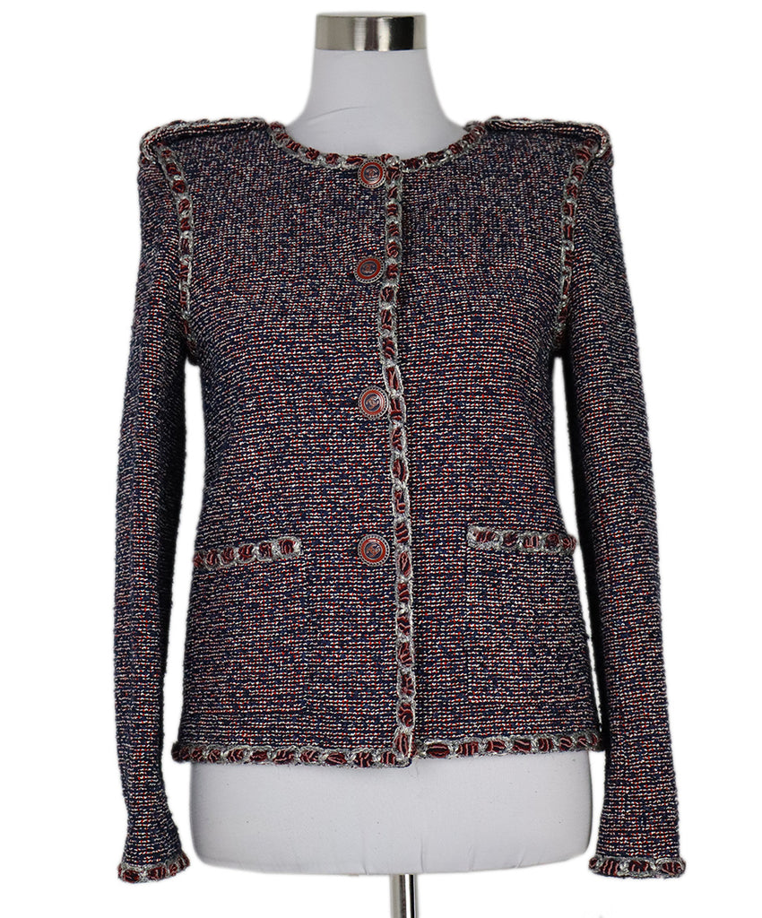 Chanel Navy Red & White Tweed Jacket 