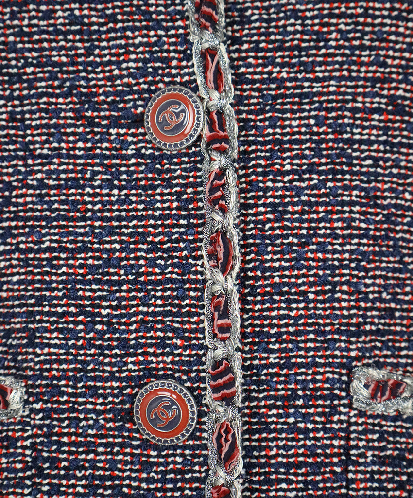 Chanel Navy Red & White Tweed Jacket 5