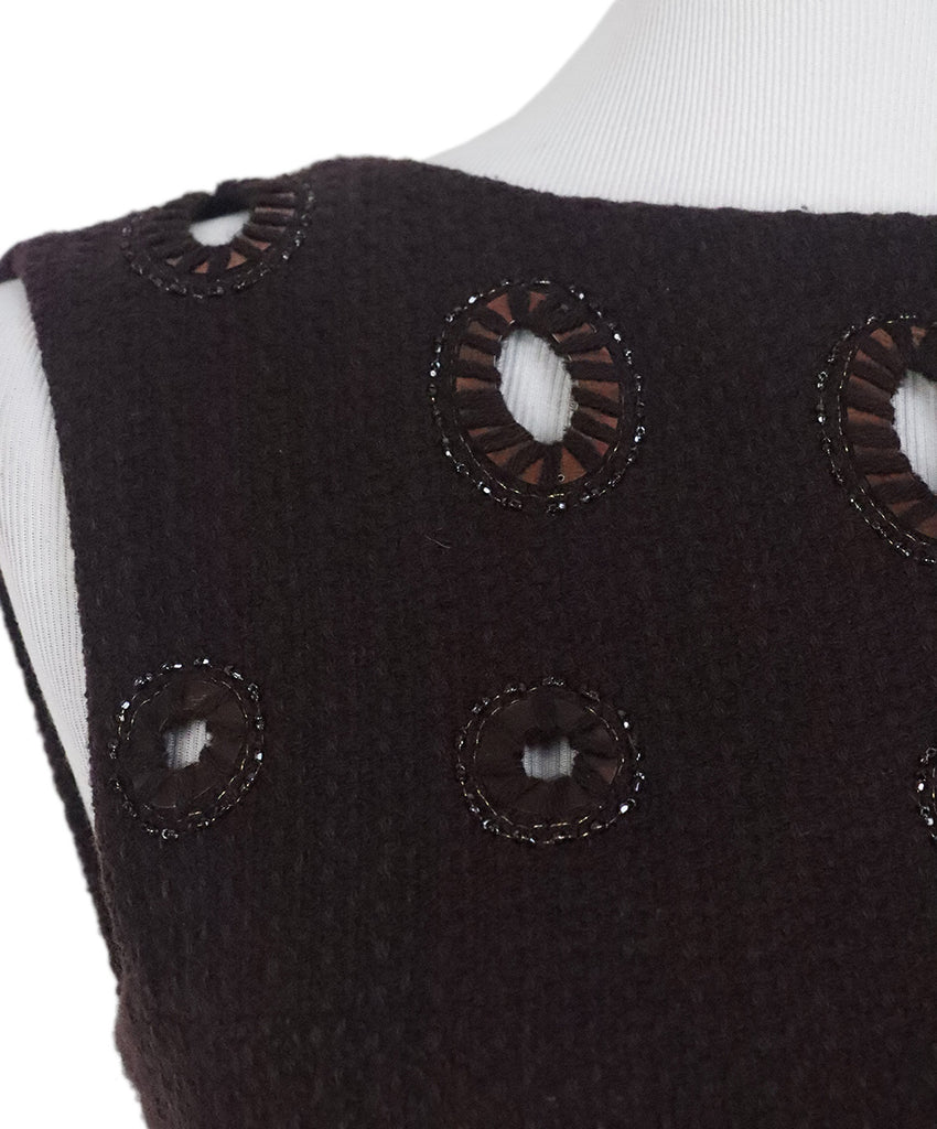 Chanel Plum Wool Cutout Beaded Skirt Set 4