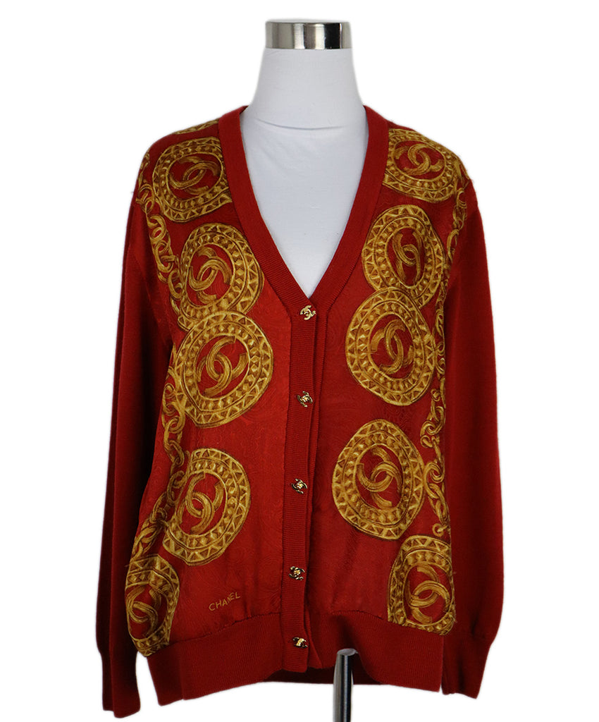 Chanel Vintage Red & Gold Print Cardigan 