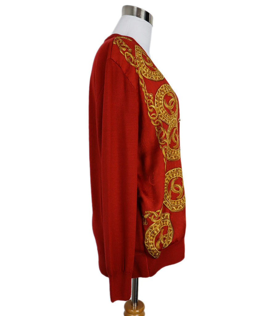 Chanel Vintage Red & Gold Print Cardigan 1
