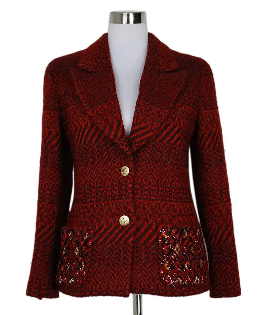 Chanel Fall 2001 Red & Plum Sequin Wool Jacket 