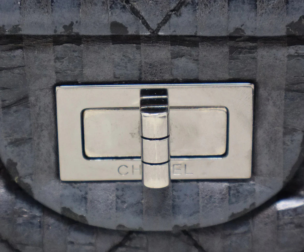 Chanel Grey Blue Striped Reissue Shoulder Bag - Michael's Consignment NYC