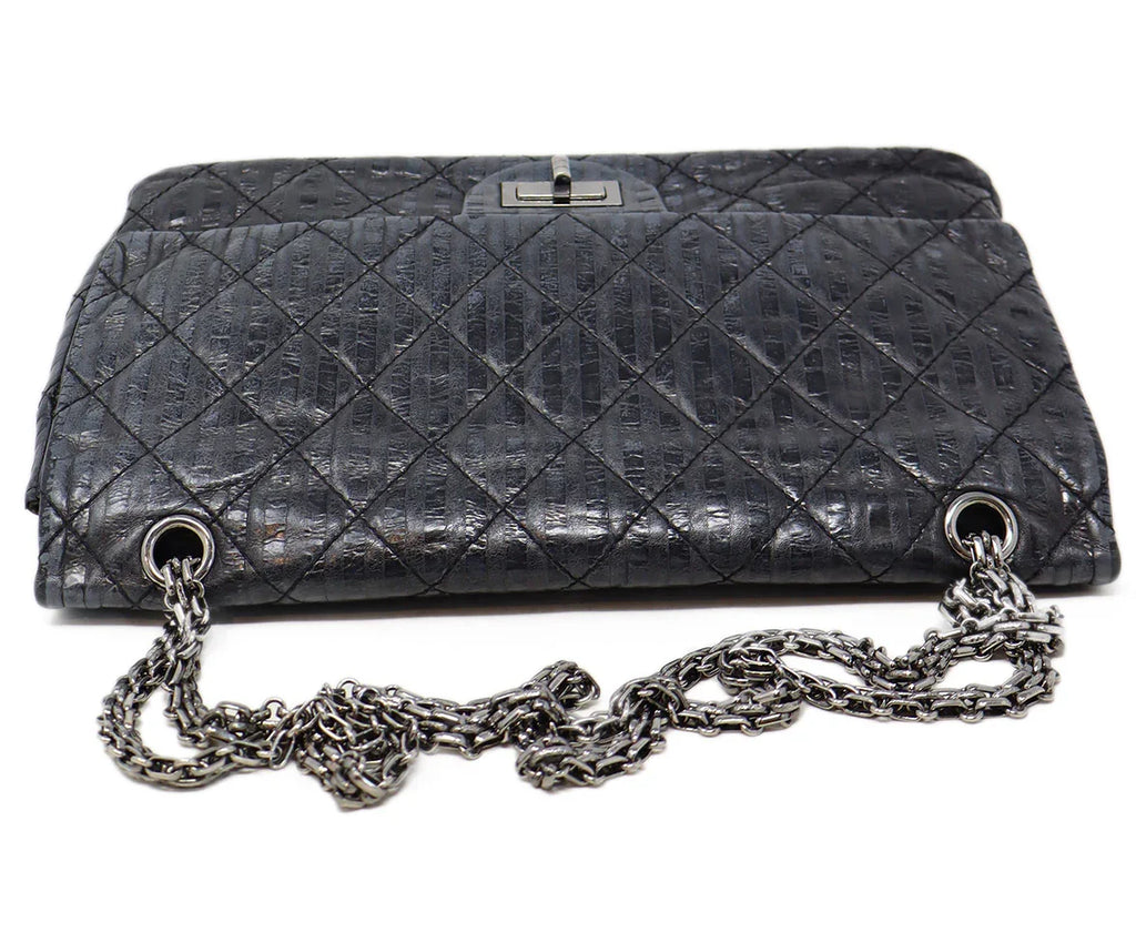 Chanel Grey Blue Striped Reissue Shoulder Bag - Michael's Consignment NYC