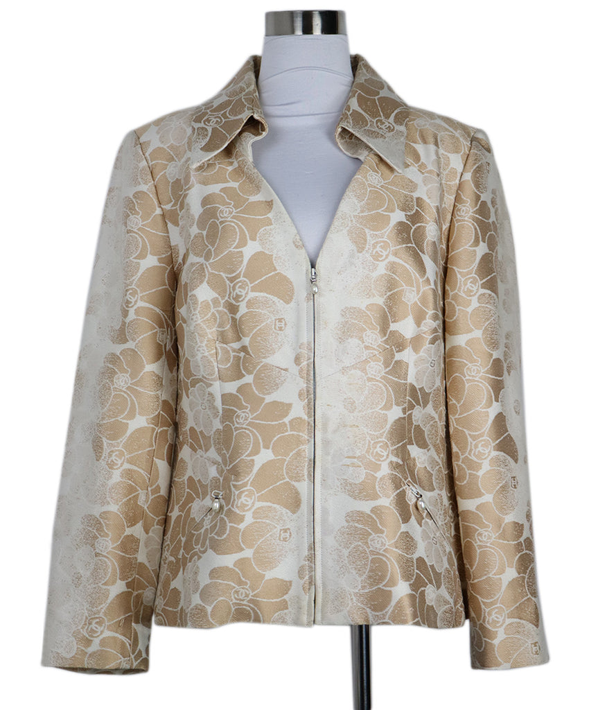 Chanel Tan & Ivory Silk Blazer 