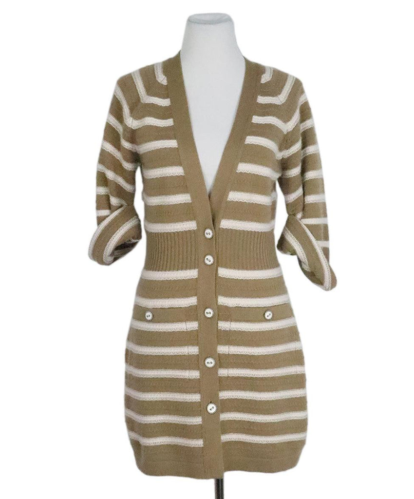 Chanel Tan & White Striped Cashmere Dress sz 4 - Michael's Consignment NYC