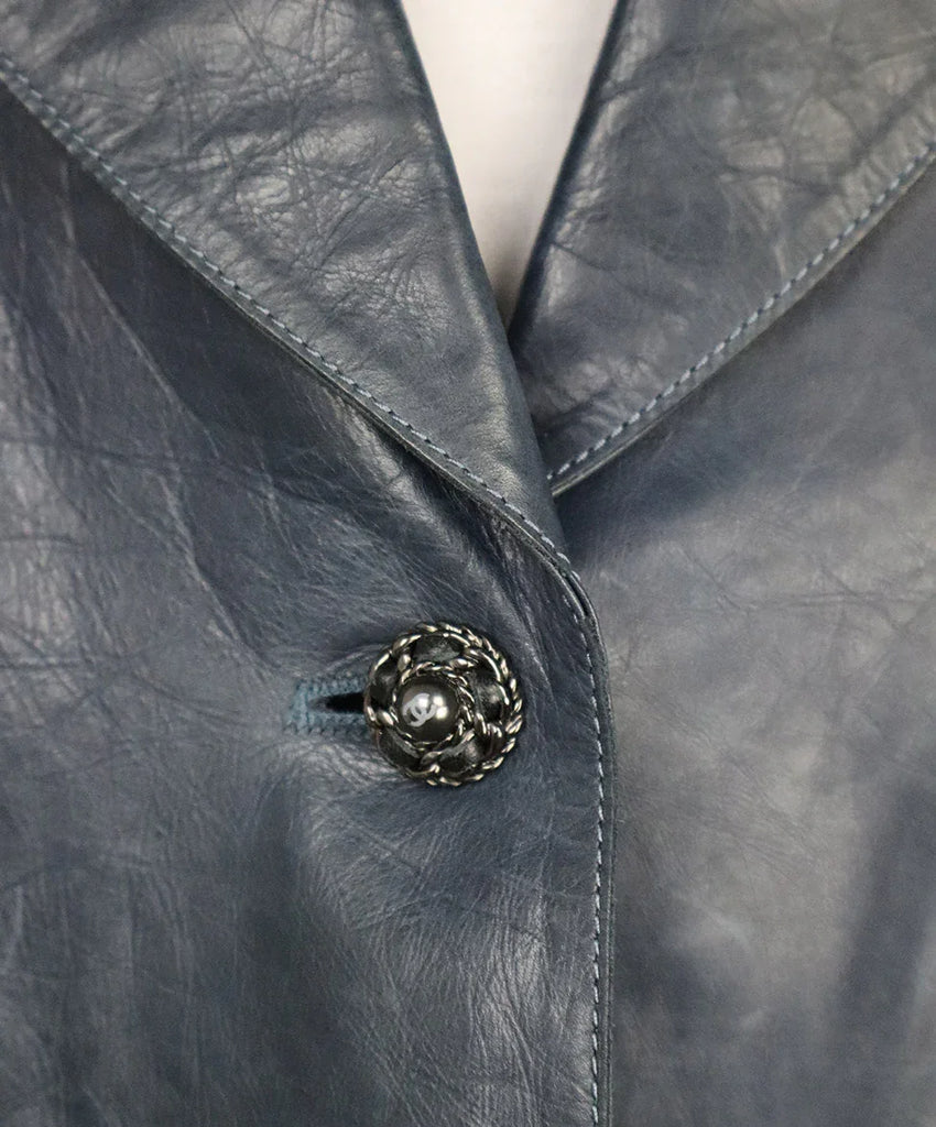 Chanel 2006 Teal Distressed Leather Jacket 7