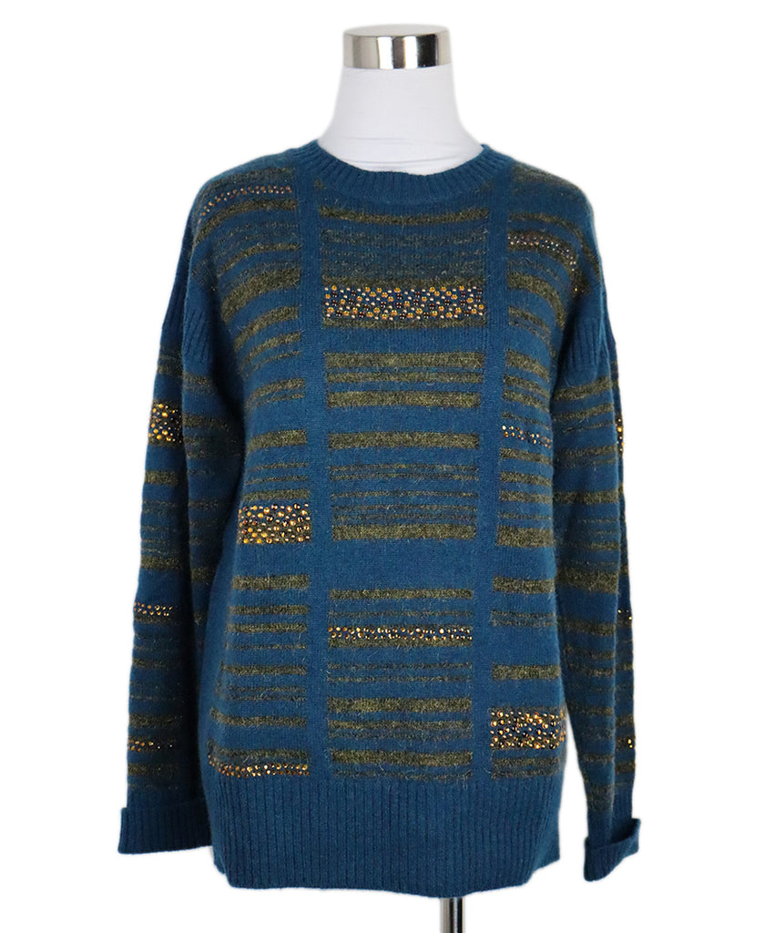 Chanel Teal & Green Beaded Cashmere Sweater 