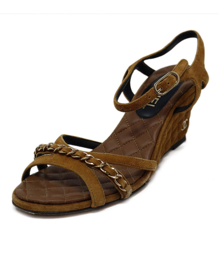 Chanel Tobacco Suede Chain Sandals 