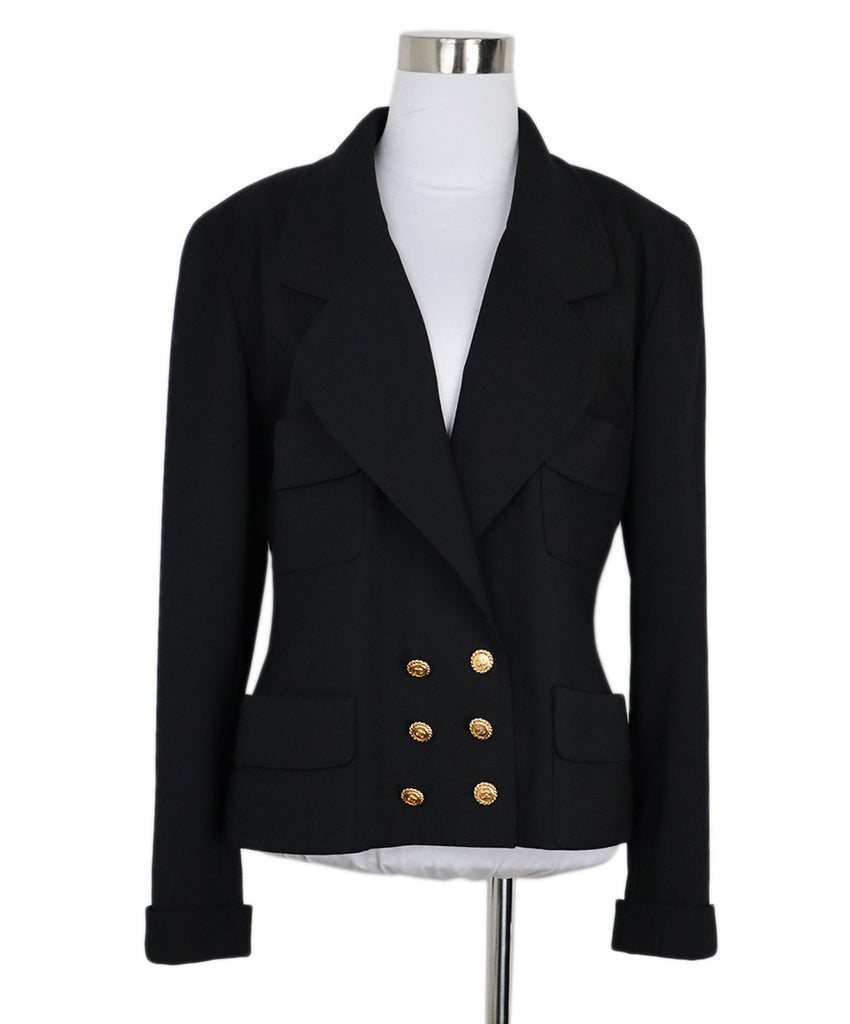Chanel Vintage Black Scallop Collar Blazer 