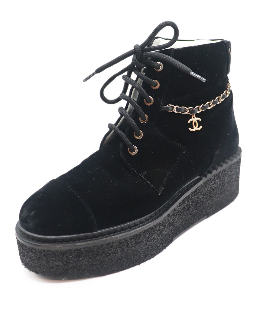 Chanel Black Velvet Platform Booties 