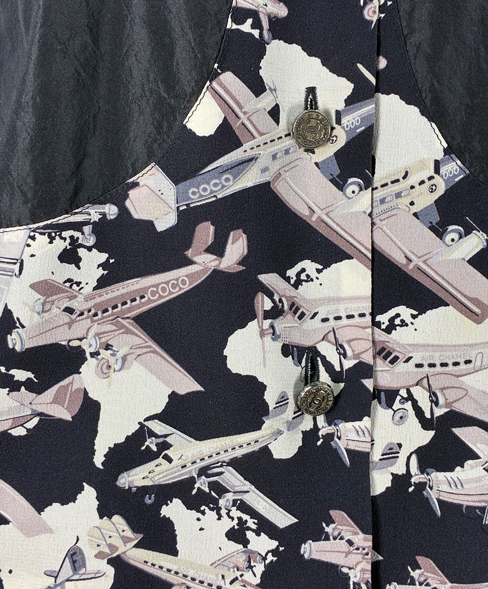 CHANEL Black Silk Top w/ Airplane Print details Sz38 l Michael's