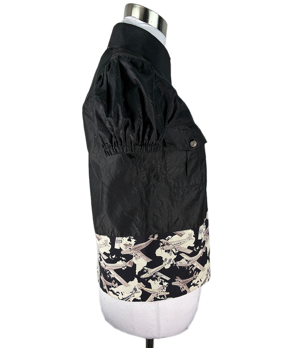 CHANEL Black Silk Top w/ Airplane Print details Sz38 l Michael's