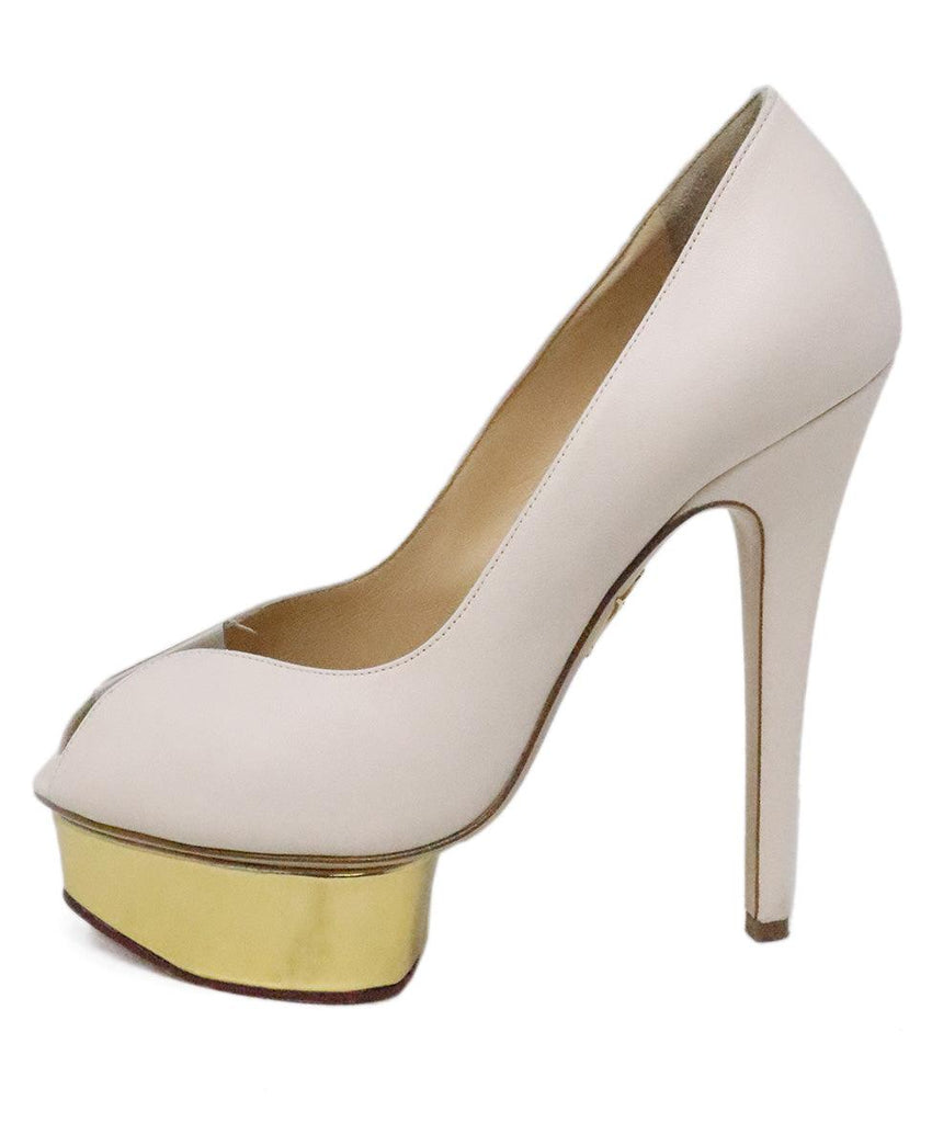Charlotte Olympia Blush Leather Heels w/ Gold Platform sz 7 - Michael's Consignment NYC