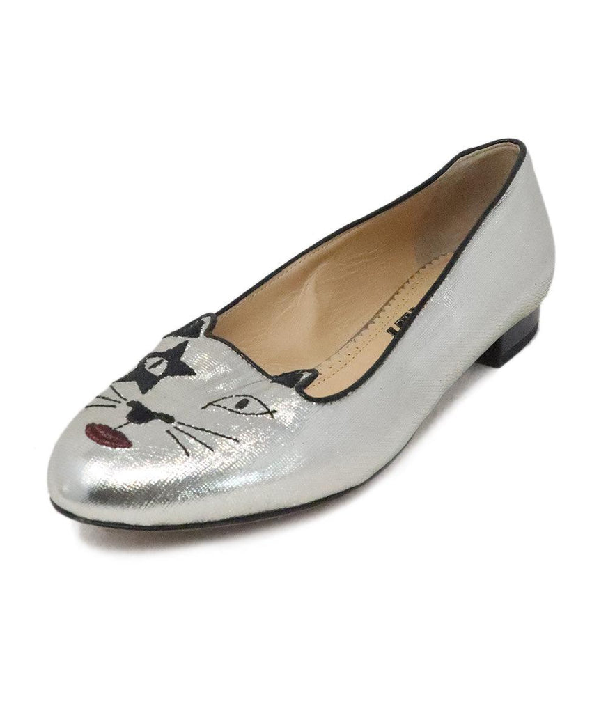Charlotte Olympia Silver Kitty Flats sz 7 - Michael's Consignment NYC