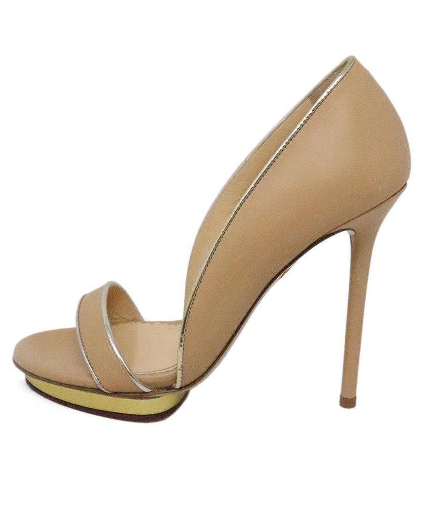 Charlotte Olympia Tan Leather Heels w/ Gold Platform sz 7 - Michael's Consignment NYC