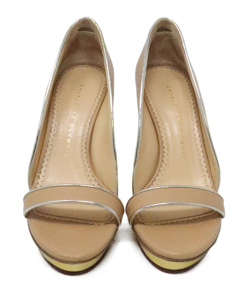 Charlotte Olympia Tan Leather Heels w/ Gold Platform sz 7 - Michael's Consignment NYC