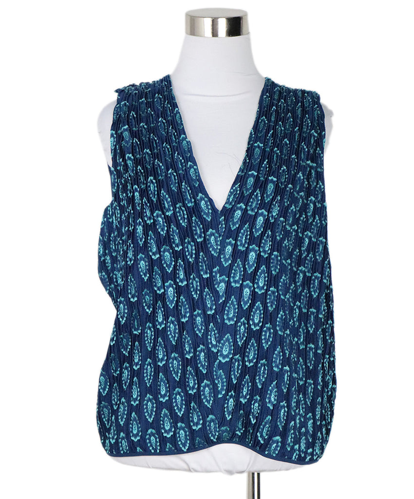 Chloe Blue & Green Silk Sleeveless Top 
