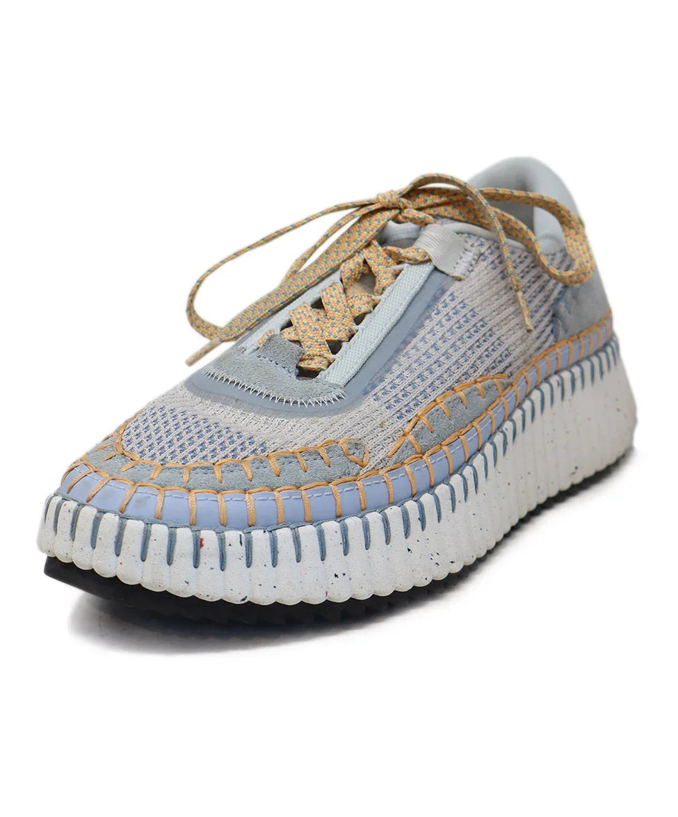 Chloe Blue Peach Yellow Knit Sneakers sz l Michael's Luxury