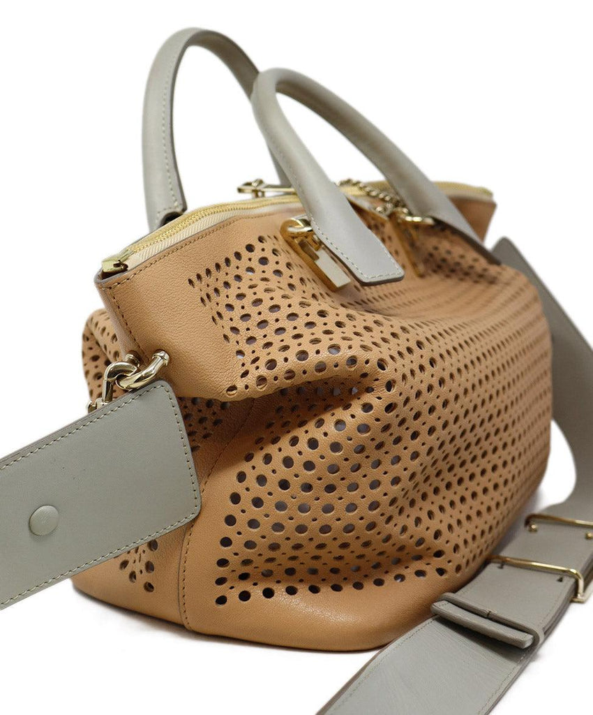 Chloe Tan & Grey Perforated Leather Handbag - Michael's Consignment NYC