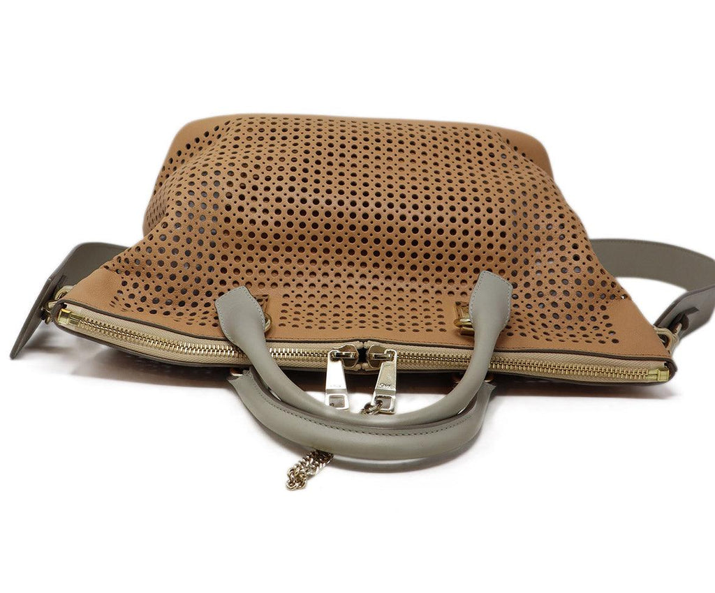 Chloe Tan & Grey Perforated Leather Handbag - Michael's Consignment NYC