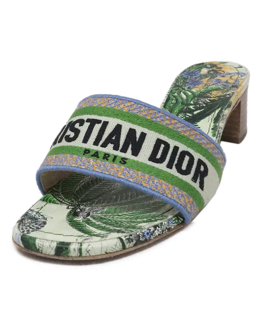Christian Dior Green & Blue Canvas Sandals sz 9.5 - Michael's Consignment NYC