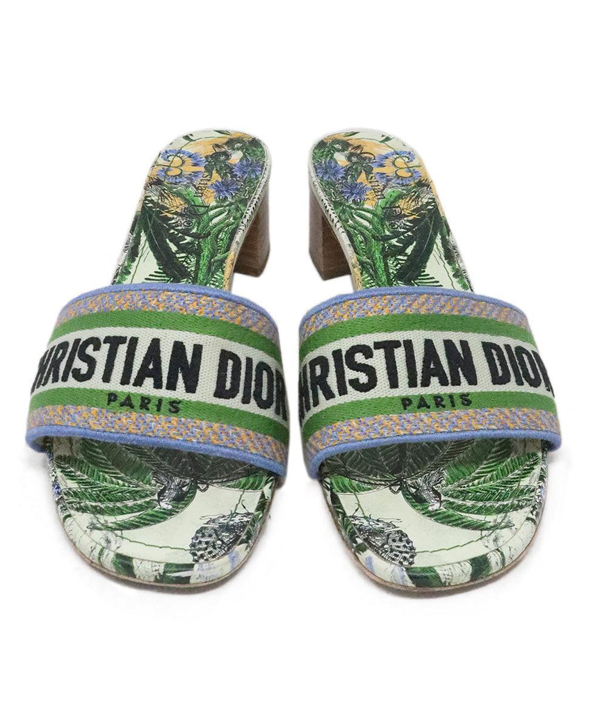 Christian Dior Green & Blue Canvas Sandals sz 9.5 - Michael's Consignment NYC