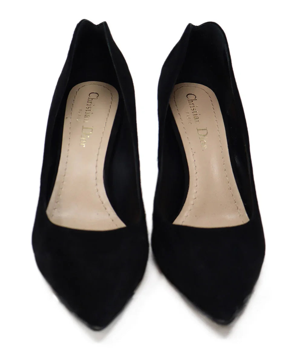 Christian Dior Black Suede Red Heart Trim Heels sz 7.5 l Michael's
