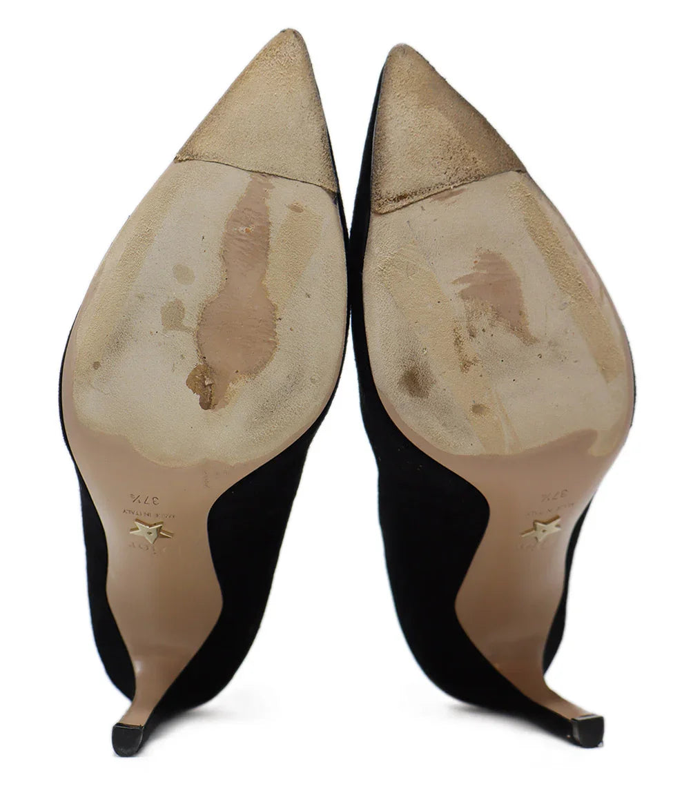 Christian Dior Black Suede Red Heart Trim Heels sz 7.5 l Michael's