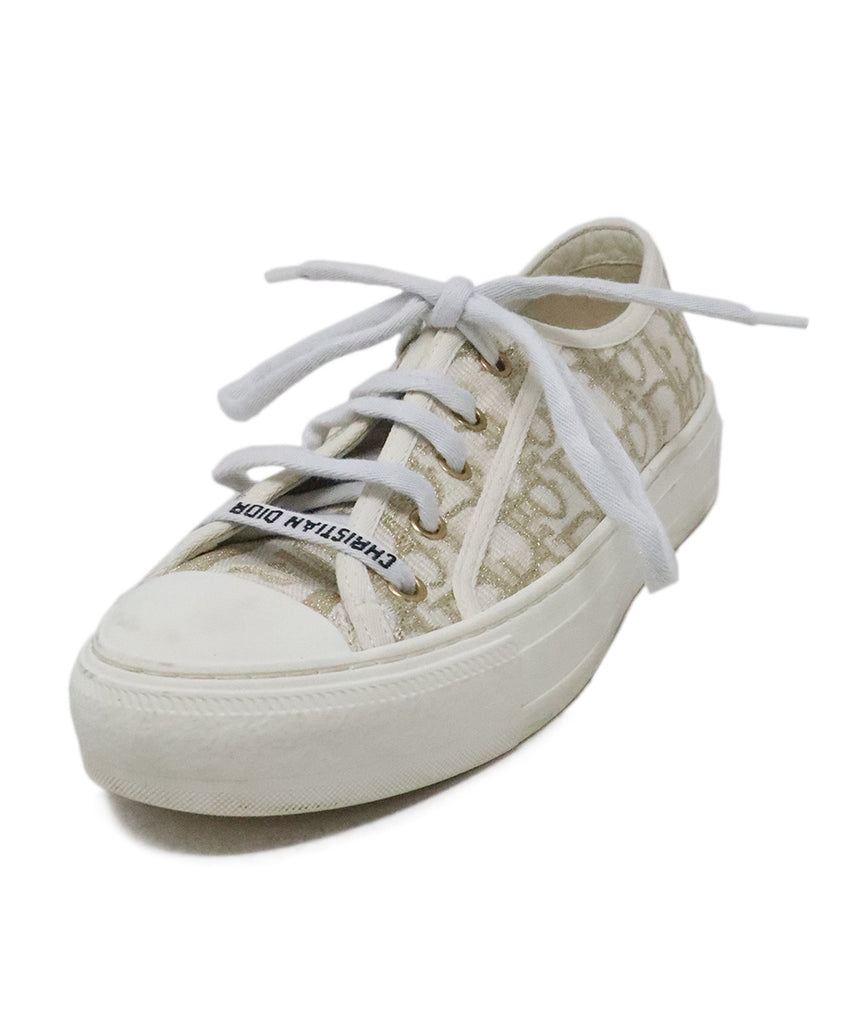 Christian Dior White & Gold Canvas Sneakers 