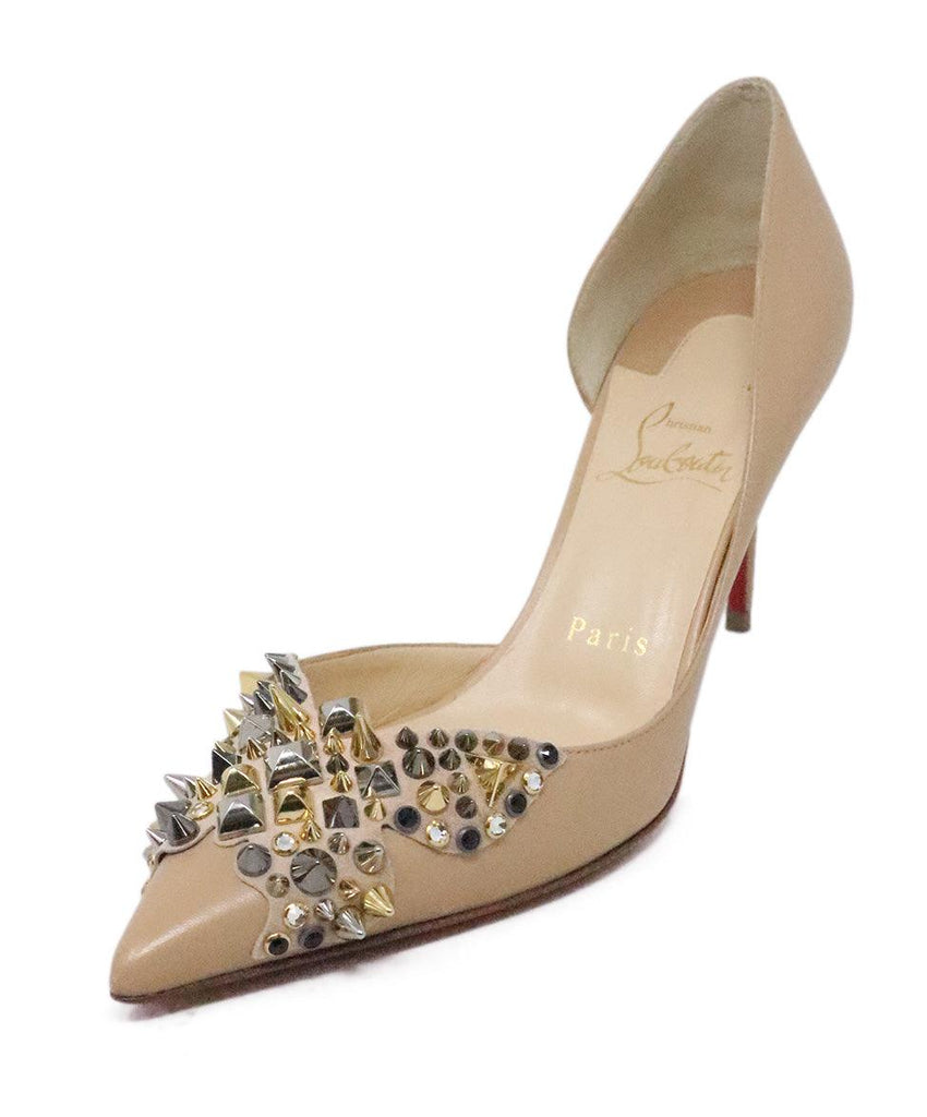 Christian Louboutin Beige Leather Studded Heels sz 7.5 - Michael's Consignment NYC