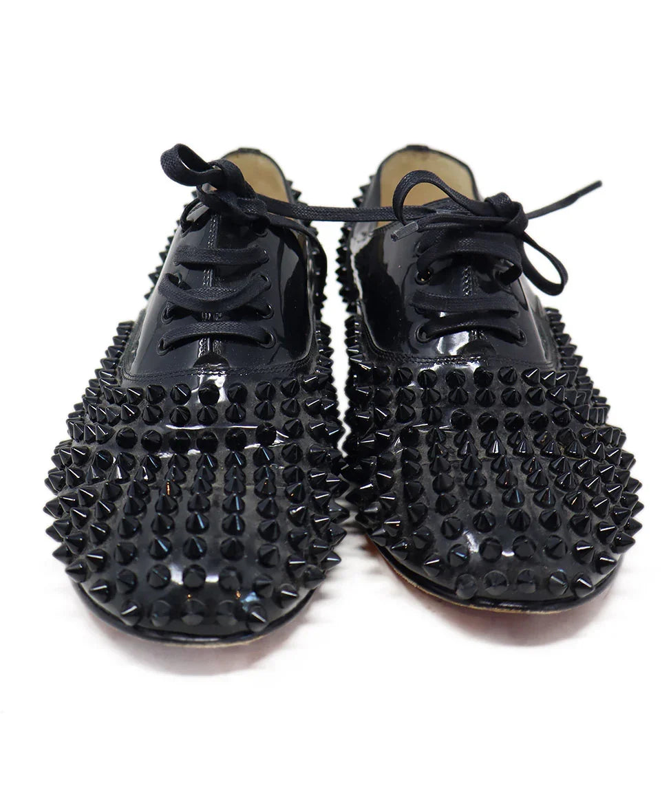 Louboutin Flats With Spikes Christian Louboutin Black Patent