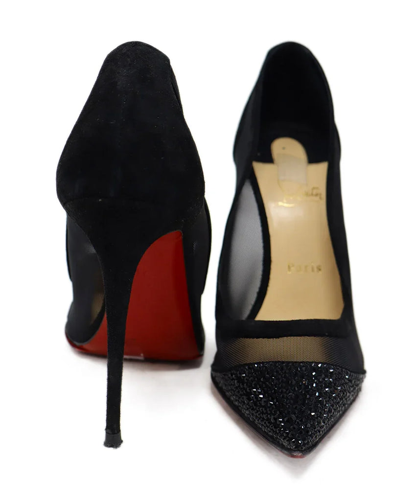 Christian Louboutin Black Suede Rhinestone Heels sz 11 - Michael's Consignment NYC