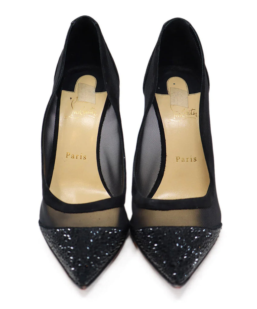 Christian Louboutin Black Suede Rhinestone Heels sz 11 - Michael's Consignment NYC