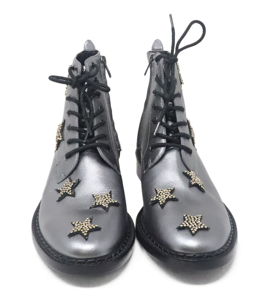 Coach Pewter Leather Rhinestone Boots 3