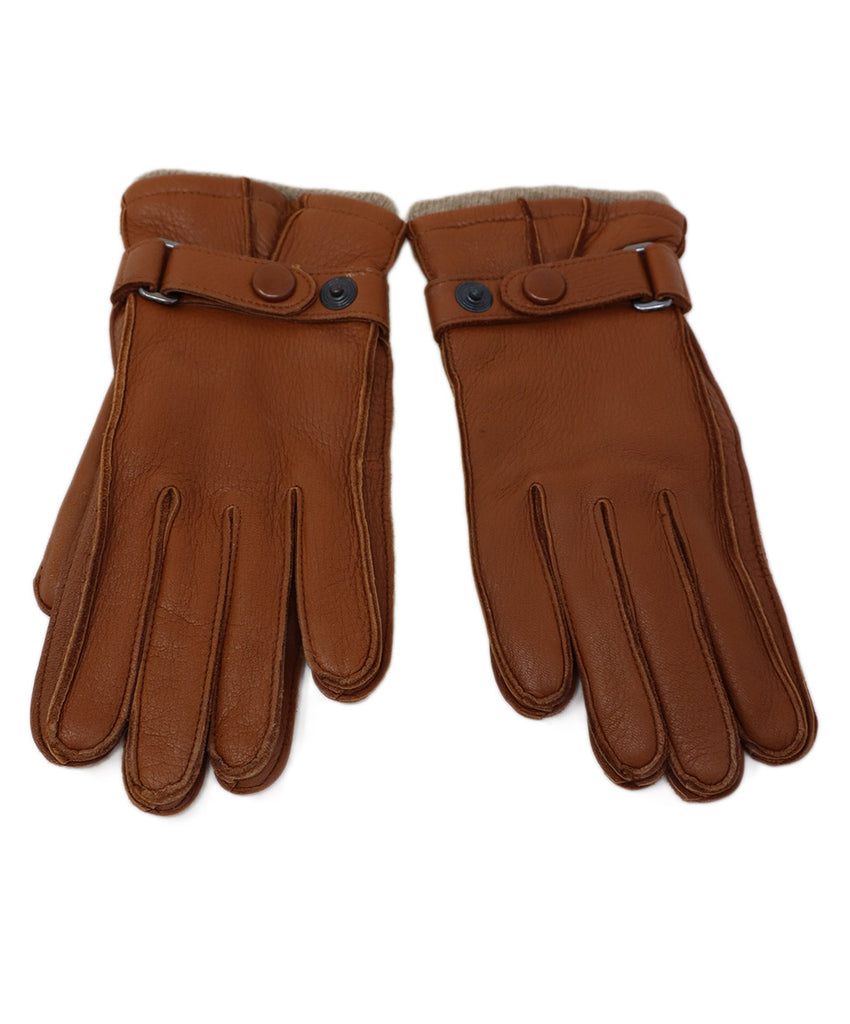 Cognac Brown Leather & Cashmere Gloves 