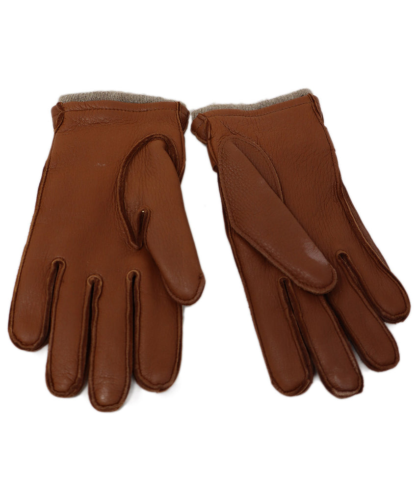 Cognac Brown Leather & Cashmere Gloves 1