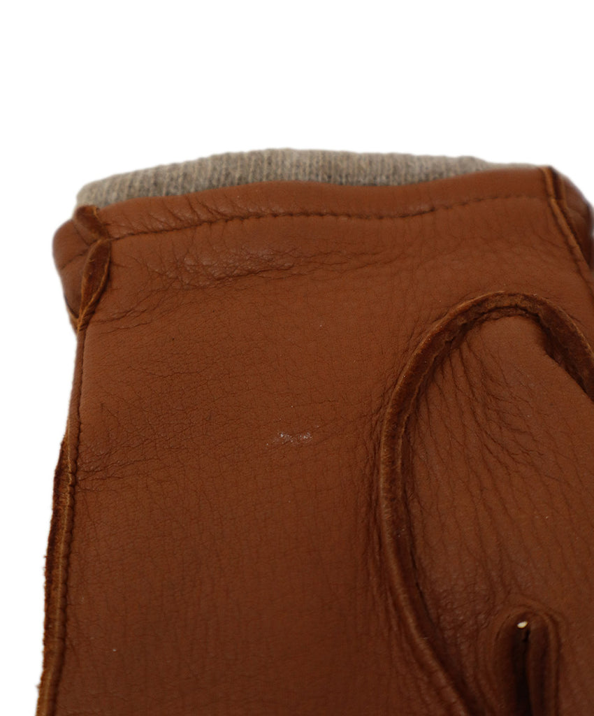 Cognac Brown Leather & Cashmere Gloves 4