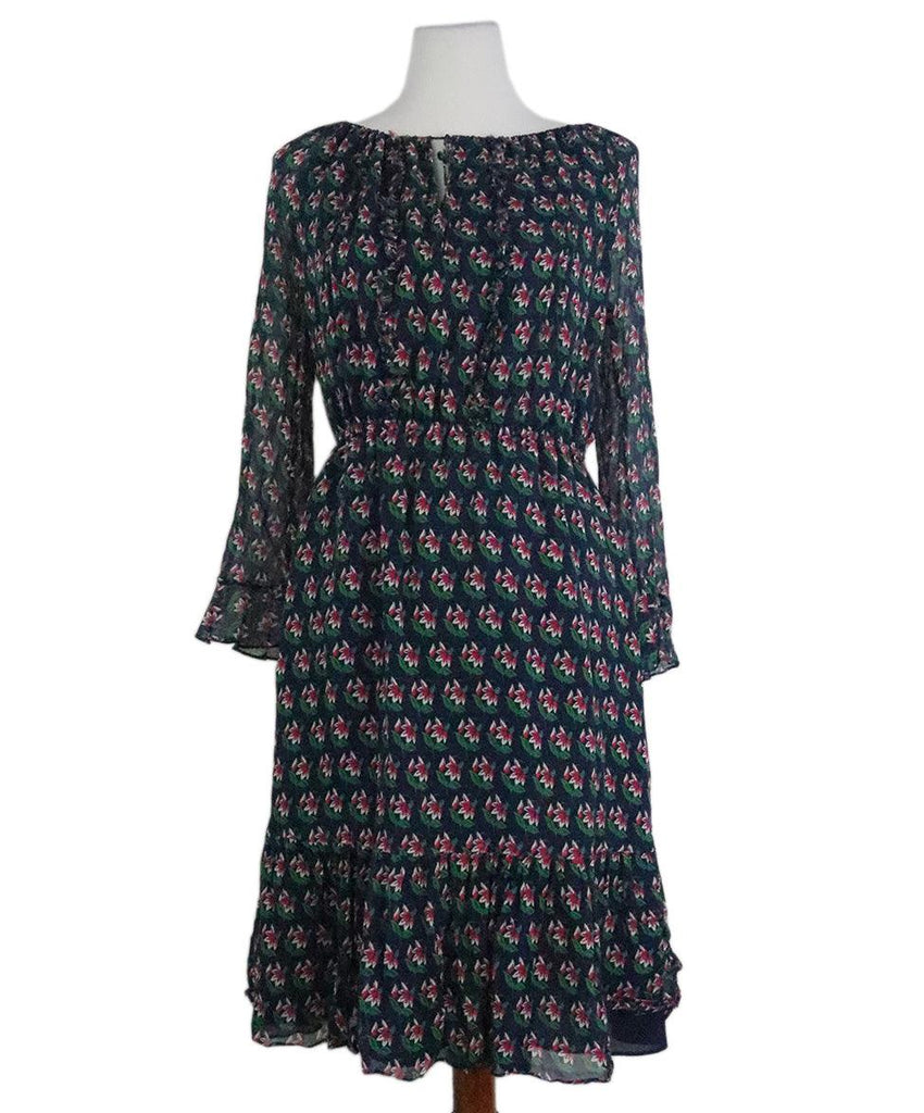 DVF Navy & Pink Floral Print Silk Dress sz 6 - Michael's Consignment NYC