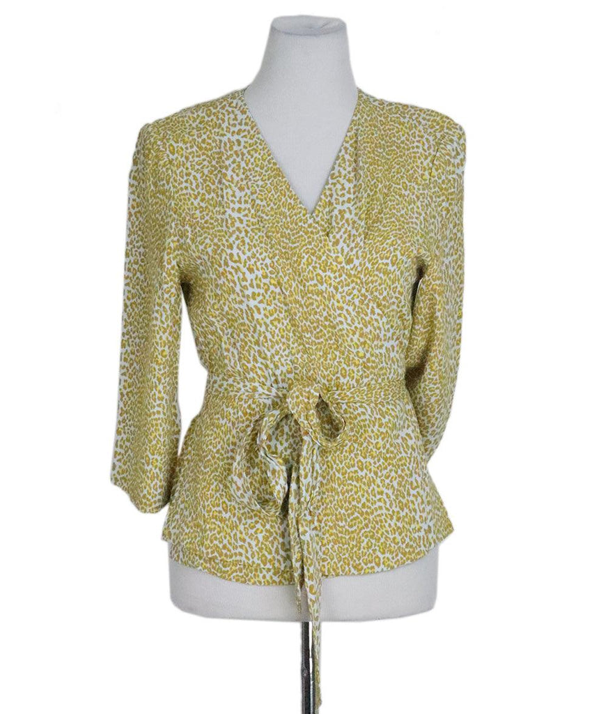 DVF Yellow & Blue Leopard Print Blouse sz 10 - Michael's Consignment NYC