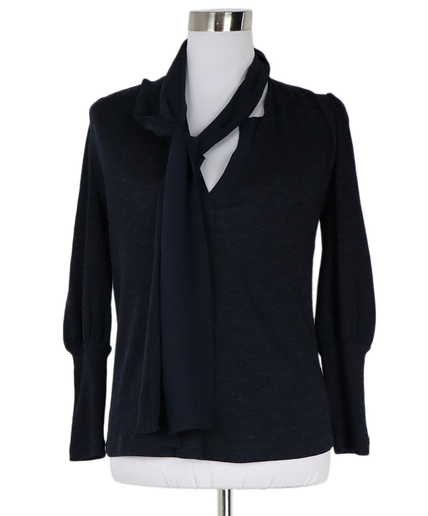 Derek Lam Navy Wool & Silk Trim Sweater 