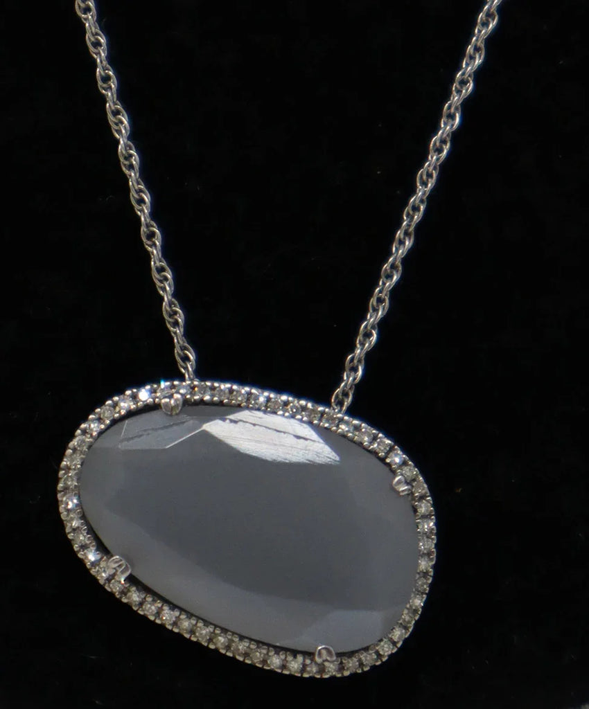 Grey Stone & Diamond Sterling Silver Necklace - Michael's Consignment NYC